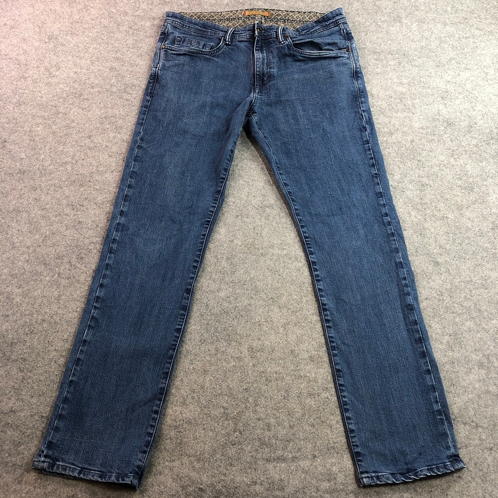 Robert Graham Mens Slim Straight Jeans 34x32 Blue Med Wash Contrast Lining Skull